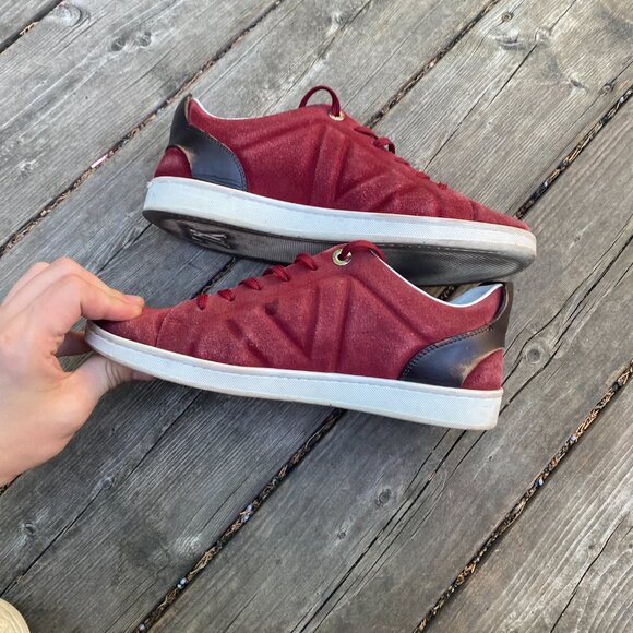Louis Vuitton Burgundy/Black Suede and Leather Logo Lace Up Sneakers Size 7 - Picture 6 of 14